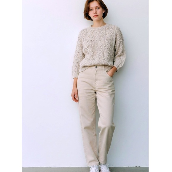 Ann Taylor Sweaters - Ann Taylor‎ VTGE Sweater Size SM Cream Silk Cotton Cable Popcorn Knit Crew Neck